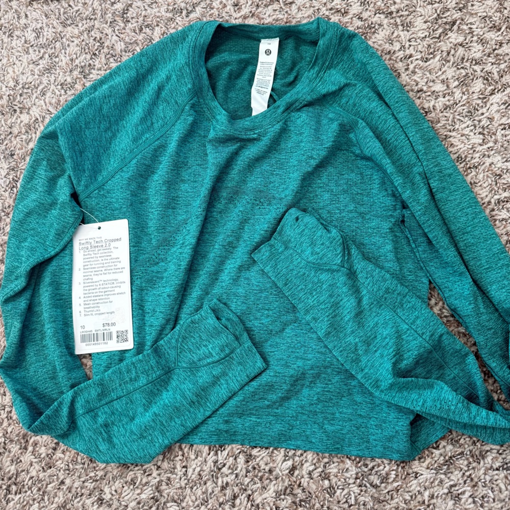 Lululemon long sleeve swiftly tech cropped  in storm teal size 10